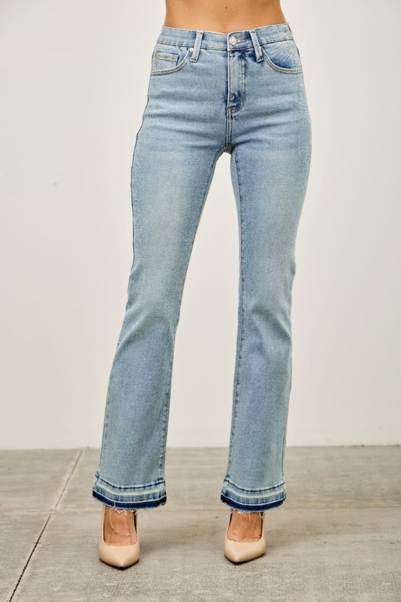 Stretch Denim Jeans – Mid Rise Flare Fit - Saige Denim Women's Premium USA - Made Jeans - AMVIM