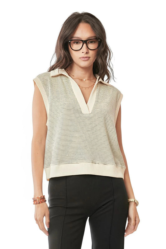 Striped knit sweater vest with V - neckline, sleeveless cut - AMVIM