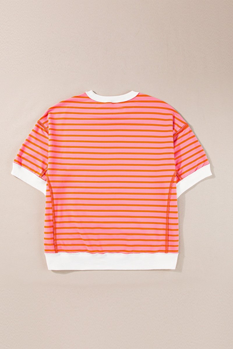 Striped Round Neck Half Sleeve T - Shirt - AMVIM