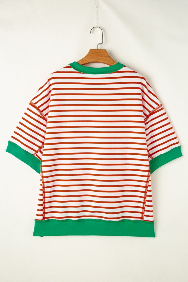 Striped Round Neck Half Sleeve T - Shirt - AMVIM