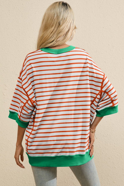 Striped Round Neck Half Sleeve T - Shirt - AMVIM