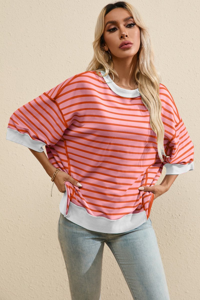 Striped Round Neck Half Sleeve T - Shirt - AMVIM