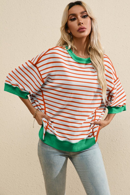 Striped Round Neck Half Sleeve T - Shirt - AMVIM