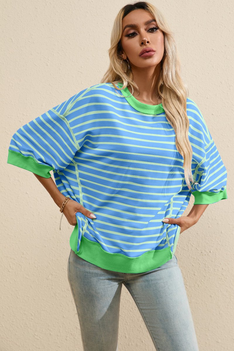 Striped Round Neck Half Sleeve T - Shirt - AMVIM