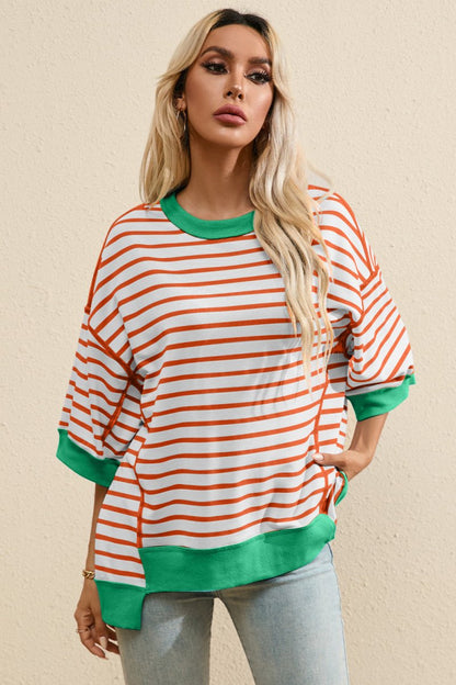 Striped Round Neck Half Sleeve T - Shirt - AMVIM