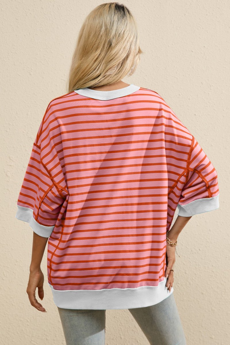 Striped Round Neck Half Sleeve T - Shirt - AMVIM