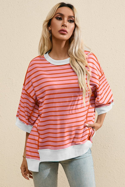 Striped Round Neck Half Sleeve T - Shirt - AMVIM