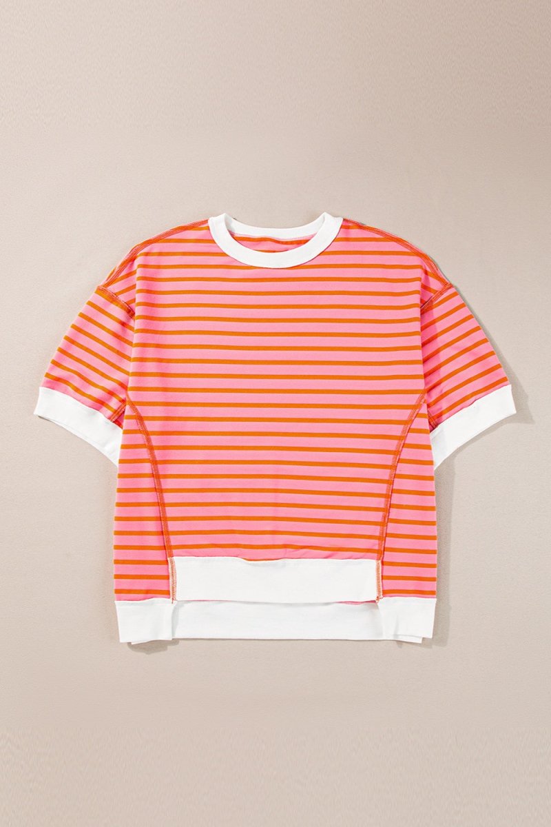 Striped Round Neck Half Sleeve T - Shirt - AMVIM