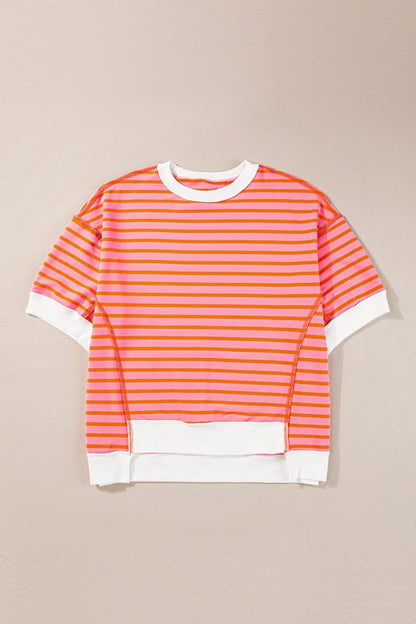 Striped Round Neck Half Sleeve T - Shirt - AMVIM