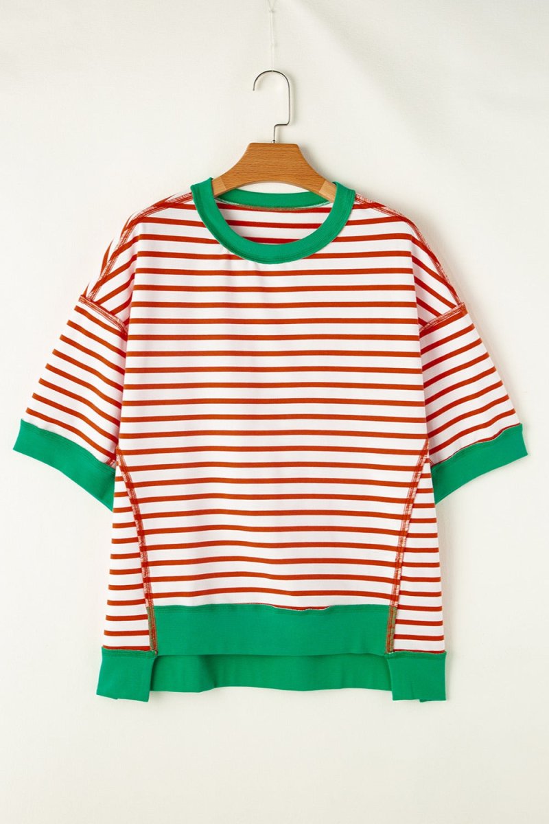 Striped Round Neck Half Sleeve T - Shirt - AMVIM