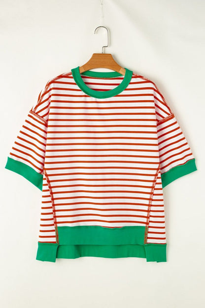 Striped Round Neck Half Sleeve T - Shirt - AMVIM