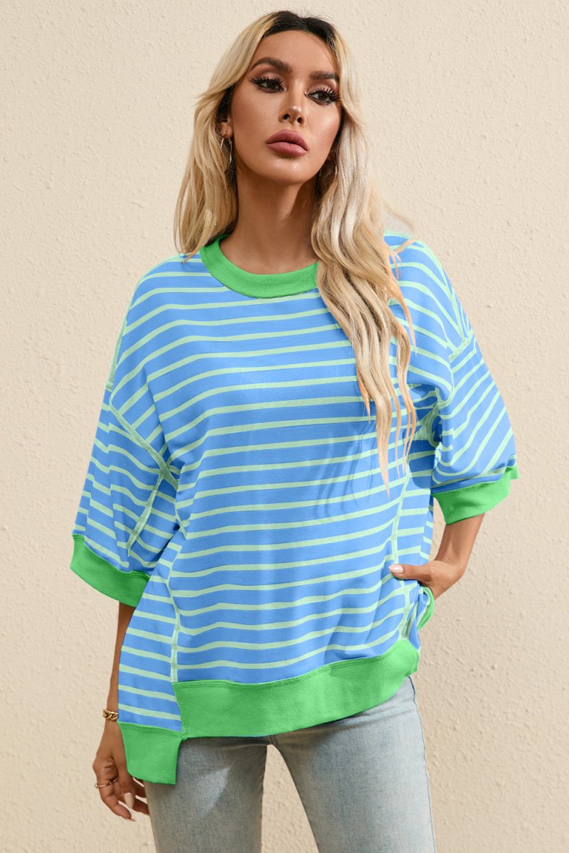 Striped Round Neck Half Sleeve T - Shirt - AMVIM