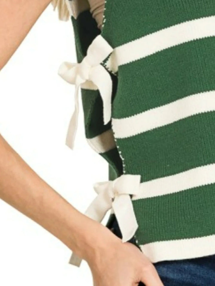 Striped Sweater Vest with Side Tie - AMVIM