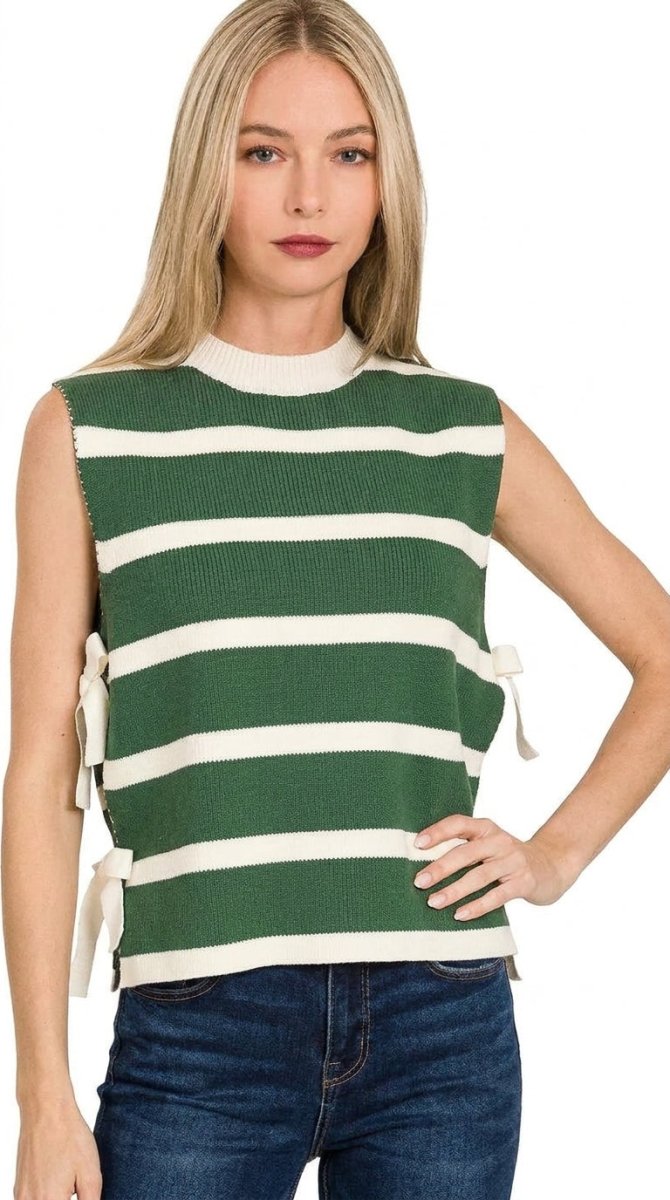 Striped Sweater Vest with Side Tie - AMVIM