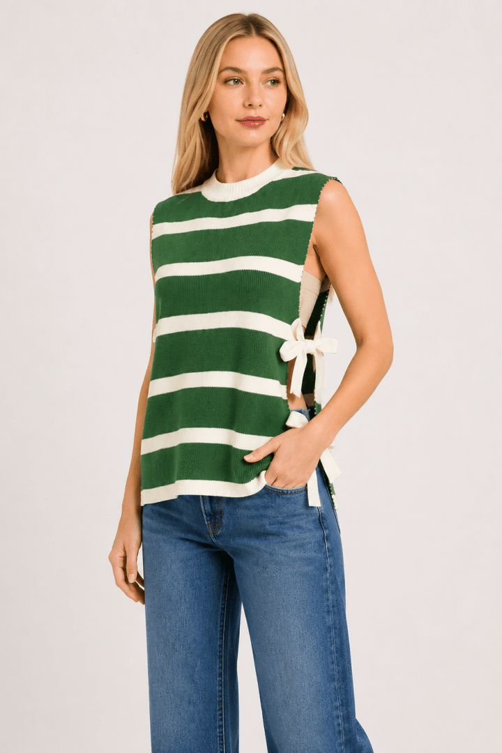 Striped Sweater Vest with Side Tie - AMVIM