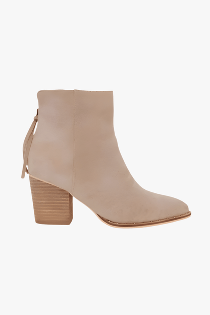 Suede point toe ankle booties with mid stacked heel - AMVIM