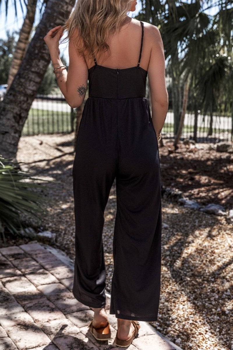 Surplice Spaghetti Strap Wide Leg Jumpsuit - AMVIM