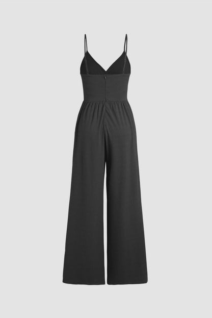 Surplice Spaghetti Strap Wide Leg Jumpsuit - AMVIM