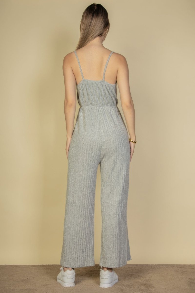 Sweater - knit Fuzzy Frenchy Tie Front Cami Jumpsuit - AMVIM