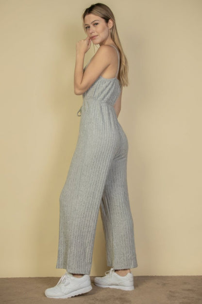 Sweater - knit Fuzzy Frenchy Tie Front Cami Jumpsuit - AMVIM