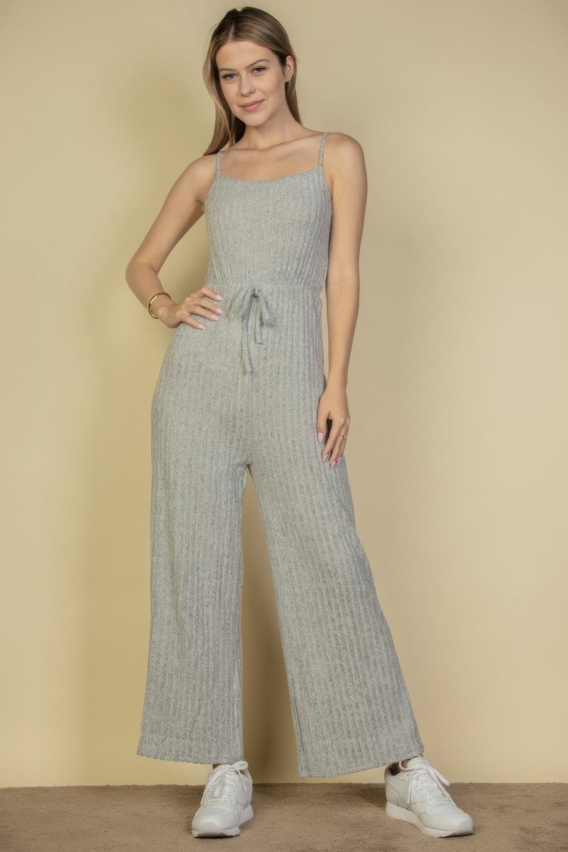 Sweater - knit Fuzzy Frenchy Tie Front Cami Jumpsuit - AMVIM