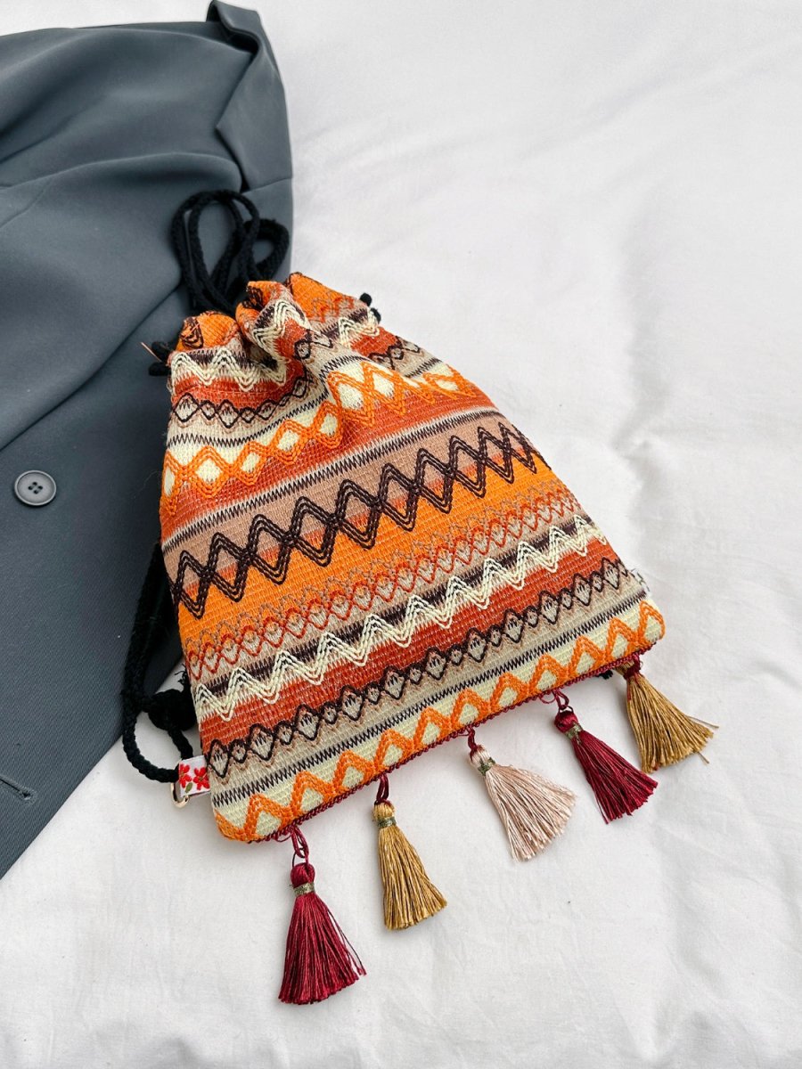 Tassel Geometric Canvas Backpack Bag - AMVIM