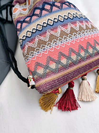 Tassel Geometric Canvas Backpack Bag - AMVIM