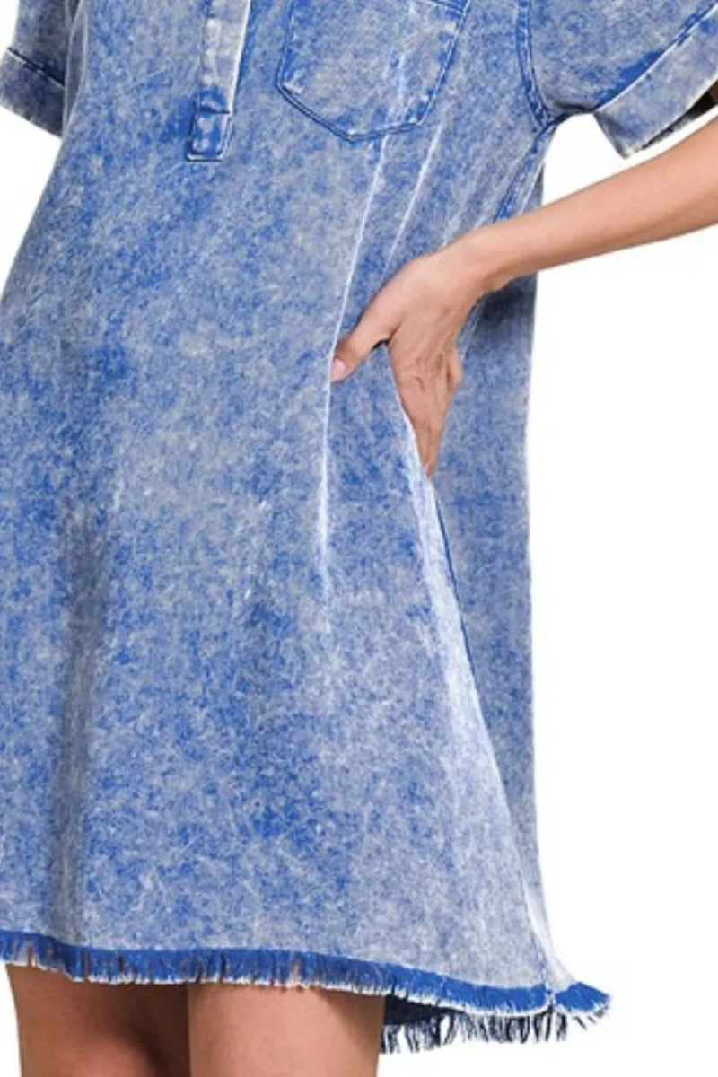Tencel mineral washed shirt dress with collar – 100% TENCEL - AMVIM