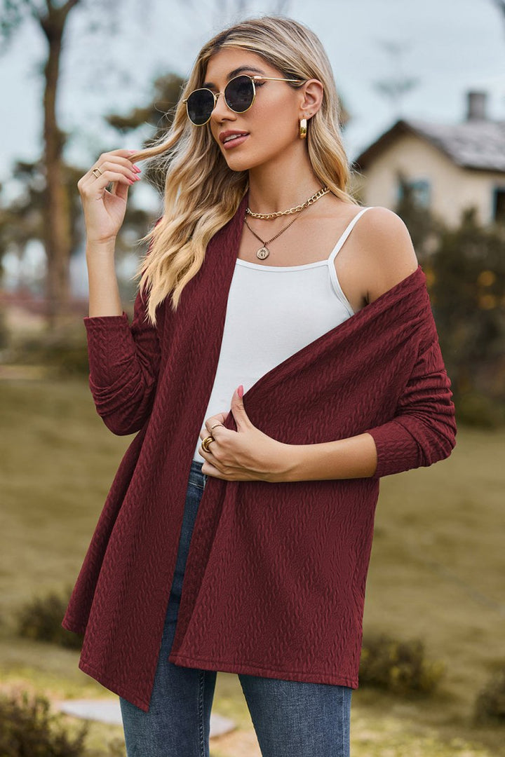 Textured Open Front Long Sleeve Cardigan - AMVIM