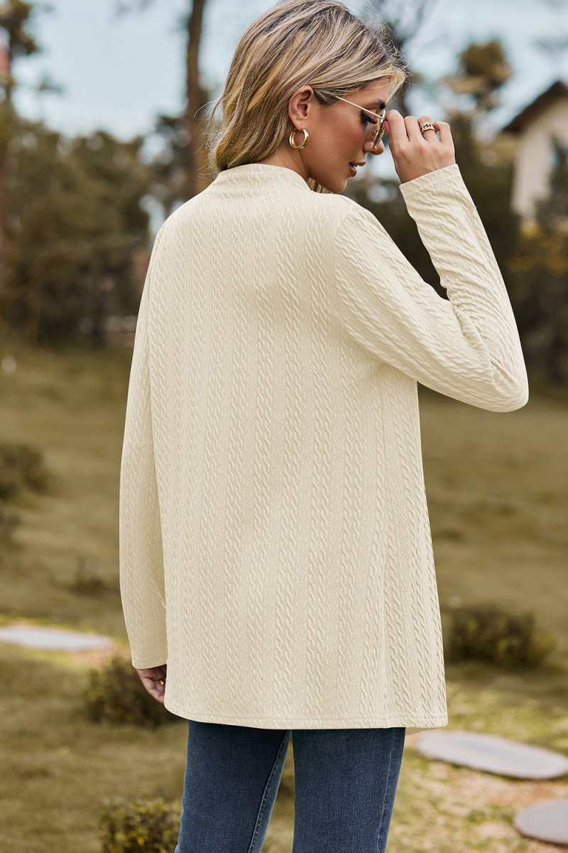 Textured Open Front Long Sleeve Cardigan - AMVIM