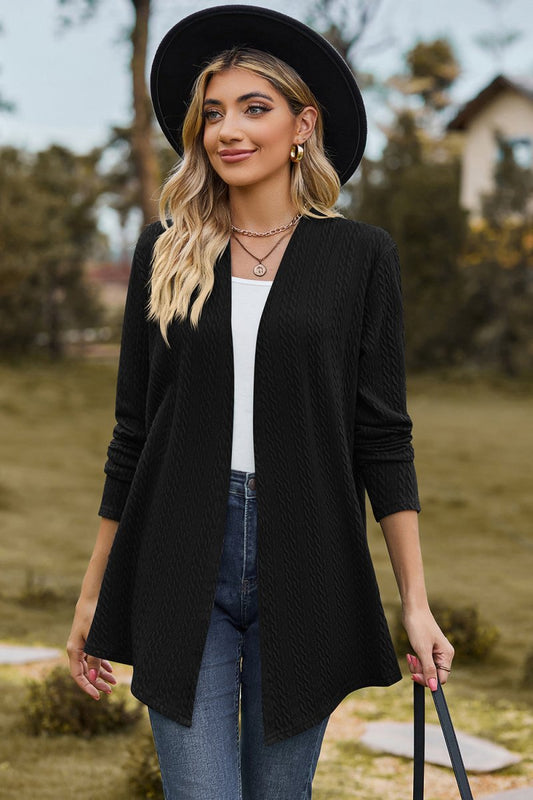 Textured Open Front Long Sleeve Cardigan - AMVIM