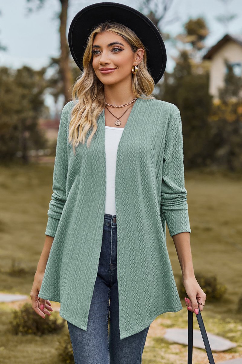 Textured Open Front Long Sleeve Cardigan - AMVIM