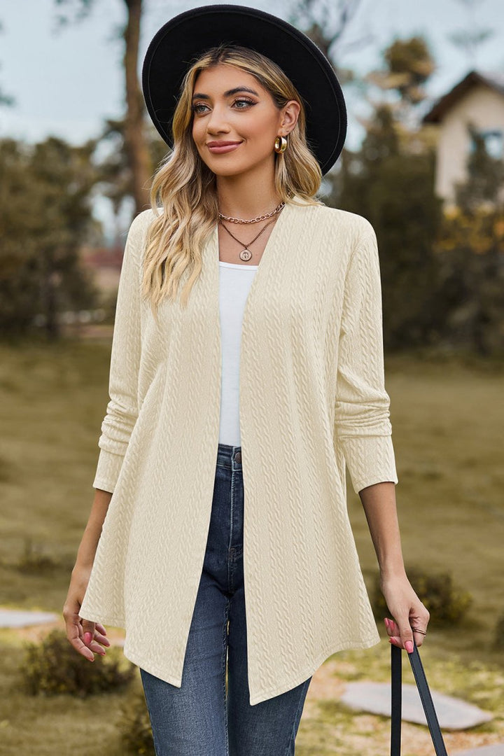 Textured Open Front Long Sleeve Cardigan - AMVIM