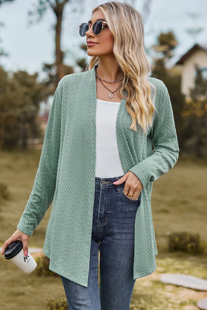 Textured Open Front Long Sleeve Cardigan - AMVIM