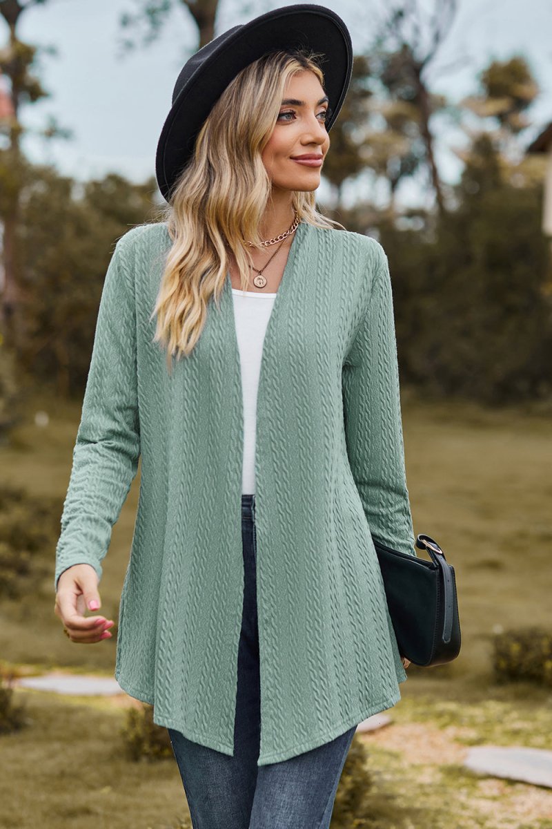 Textured Open Front Long Sleeve Cardigan - AMVIM