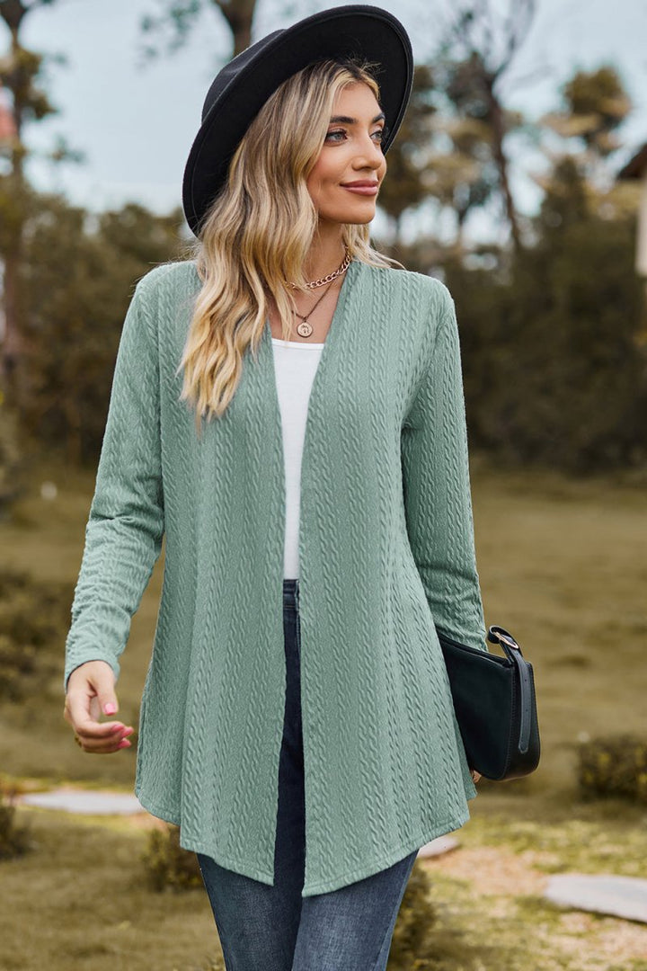 Textured Open Front Long Sleeve Cardigan - AMVIM