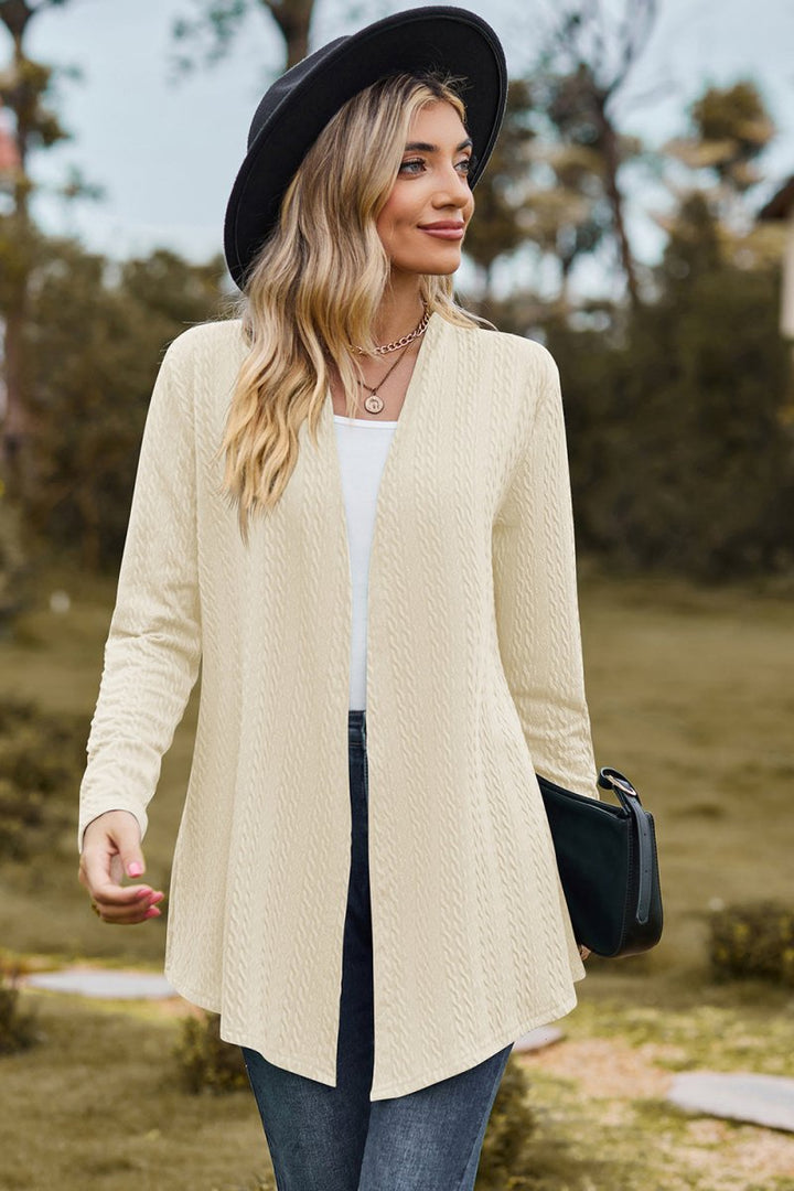 Textured Open Front Long Sleeve Cardigan - AMVIM