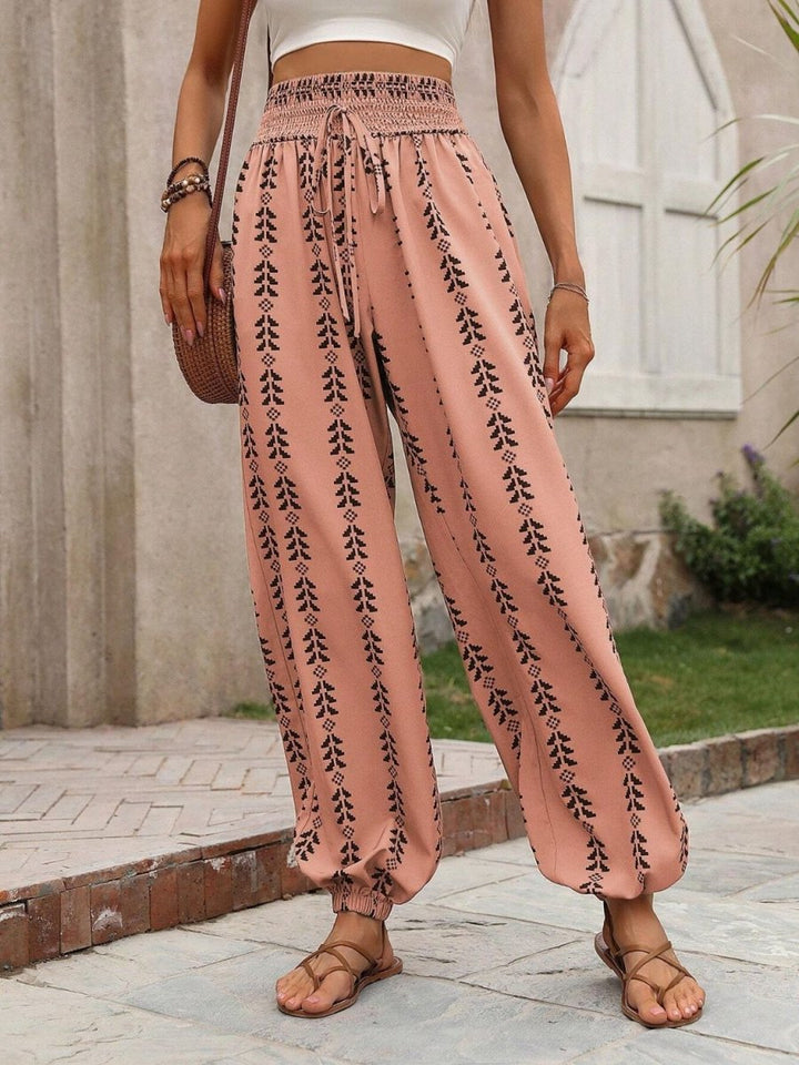 Tied Printed High Waist Pants - AMVIM