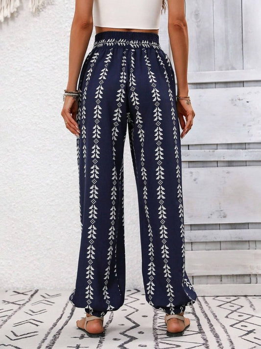 Tied Printed High Waist Pants - AMVIM