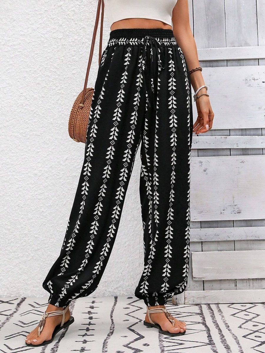 Tied Printed High Waist Pants - AMVIM