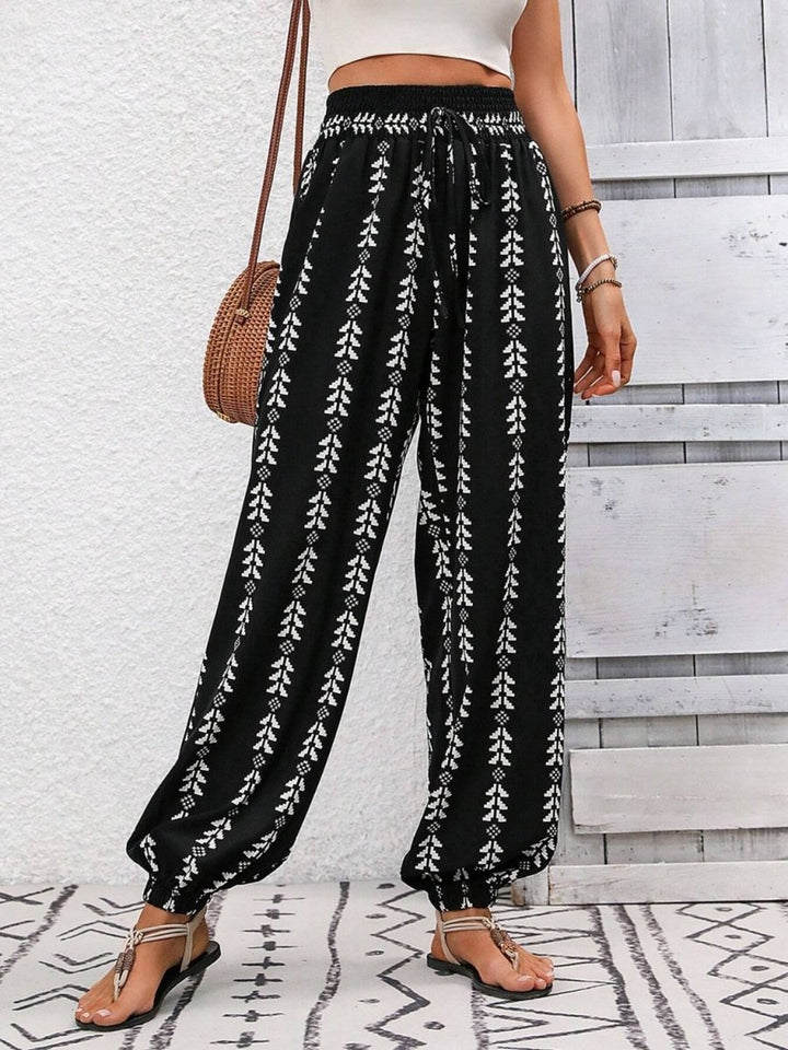 Tied Printed High Waist Pants - AMVIM