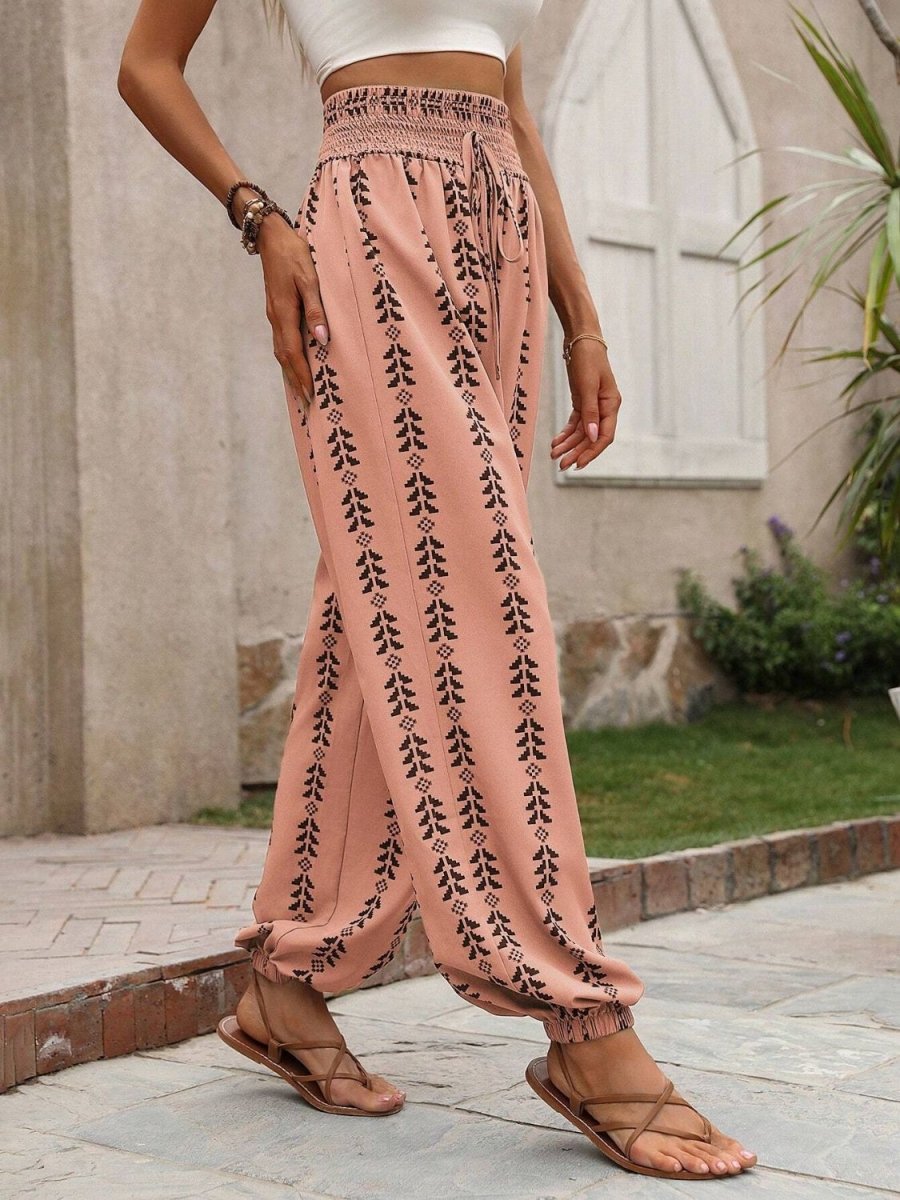 Tied Printed High Waist Pants - AMVIM