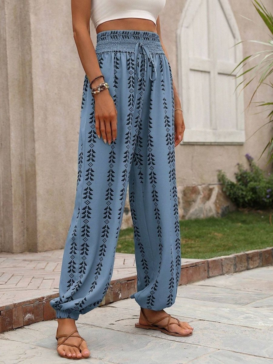 Tied Printed High Waist Pants - AMVIM