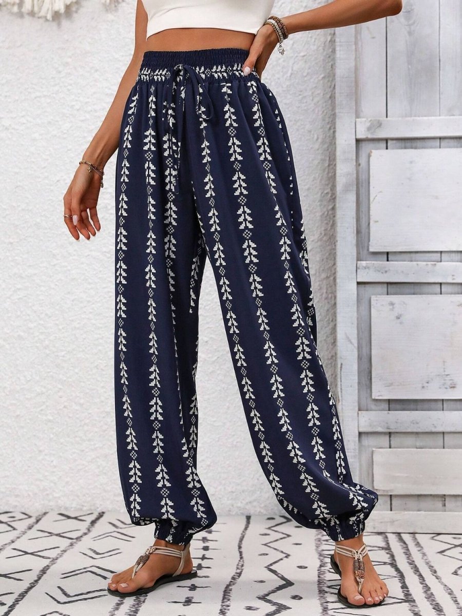 Tied Printed High Waist Pants - AMVIM