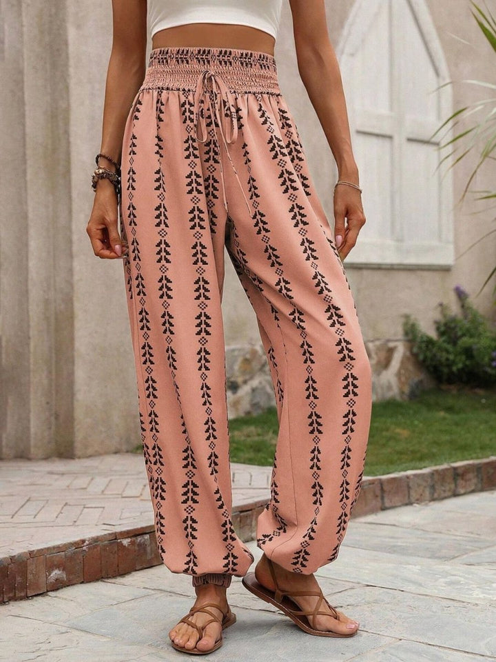 Tied Printed High Waist Pants - AMVIM