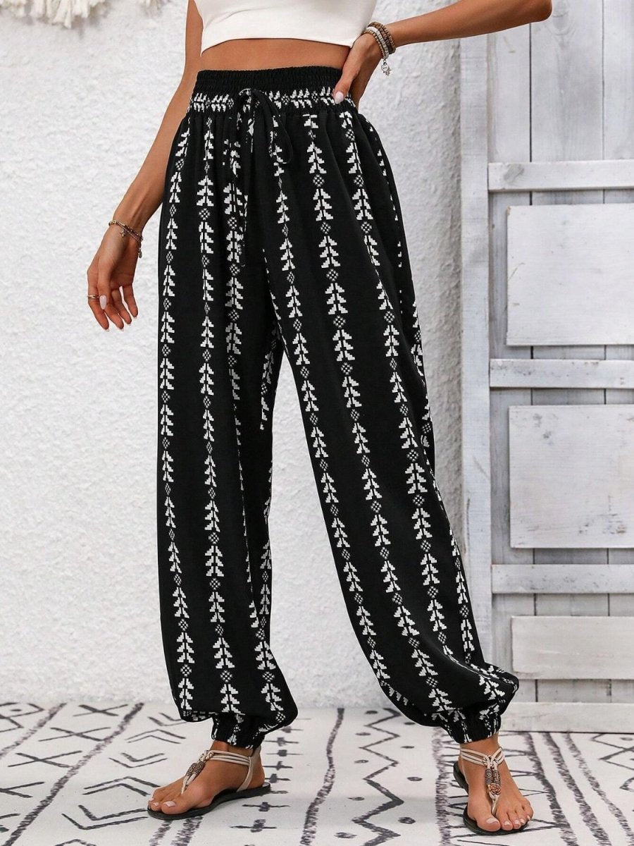 Tied Printed High Waist Pants - AMVIM