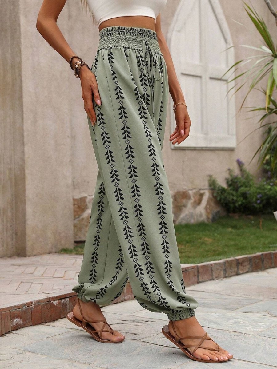 Tied Printed High Waist Pants - AMVIM