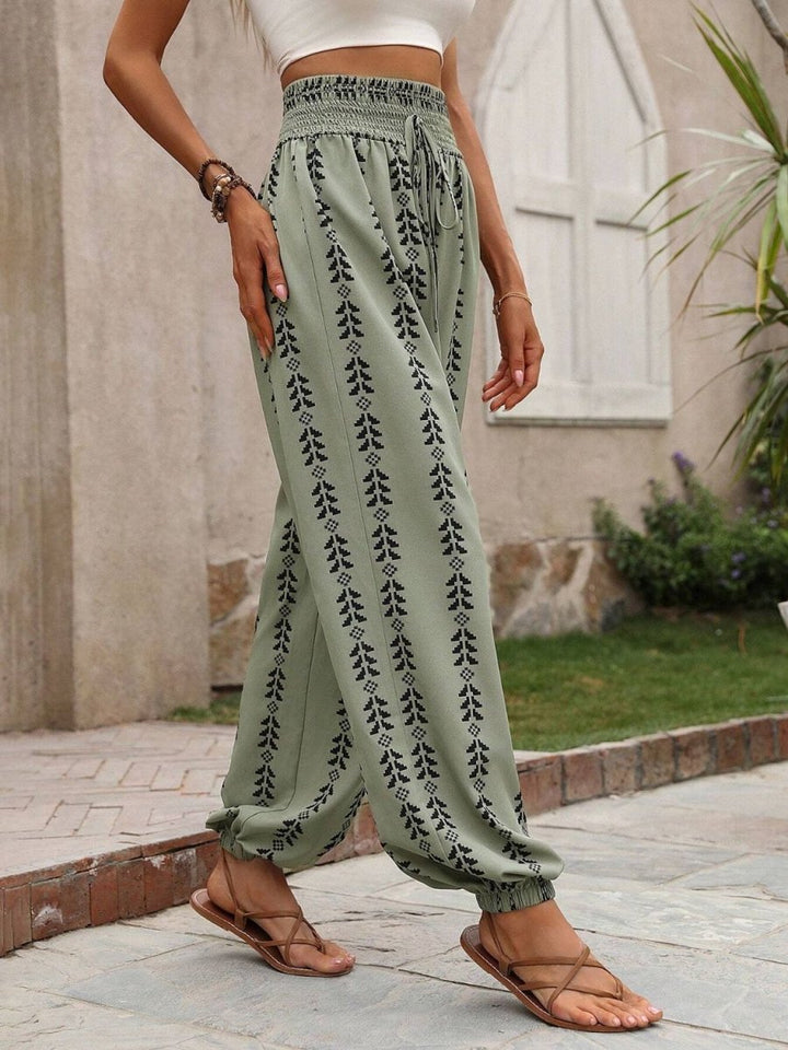 Tied Printed High Waist Pants - AMVIM