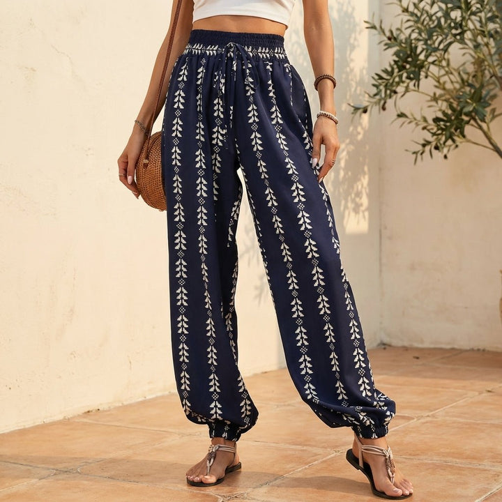 Tied Printed High Waist Pants - AMVIM