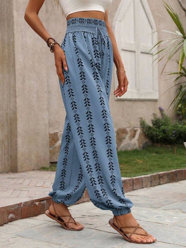 Tied Printed High Waist Pants - AMVIM